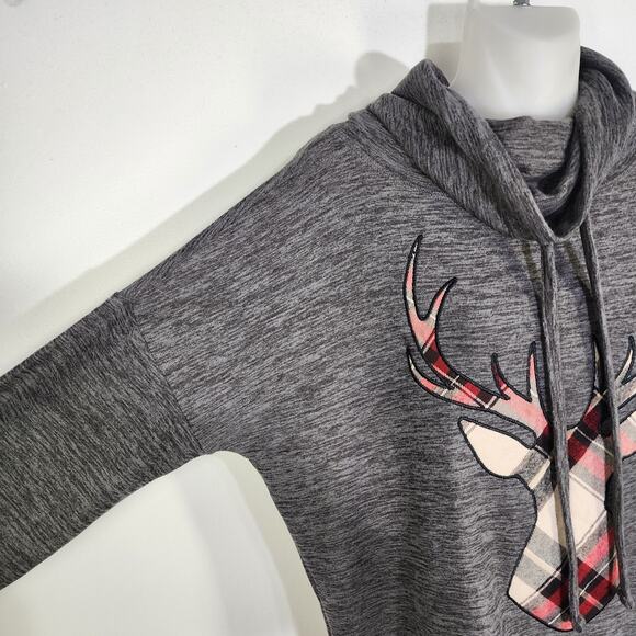 Maurices Womens Sweatshirt Gray Plaid Reindeer Cowl Neck Pullover Cozy Medium - Picture 6 of 11